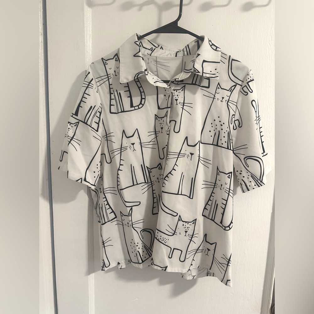 Black and white cat button down